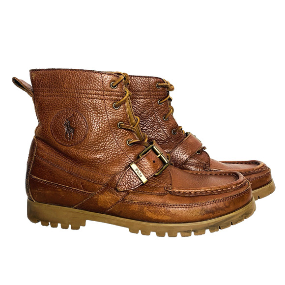 POLO RALPH LAUREN Country Ranger Boot 10.5 Brown Tumbled Leather Buckle EUC - Picture 1 of 11